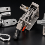 Commercial vehicle body parts including hinges, gudgeons, droplock fasteners, curtain tensioner, rear door retainer and LED marker lights